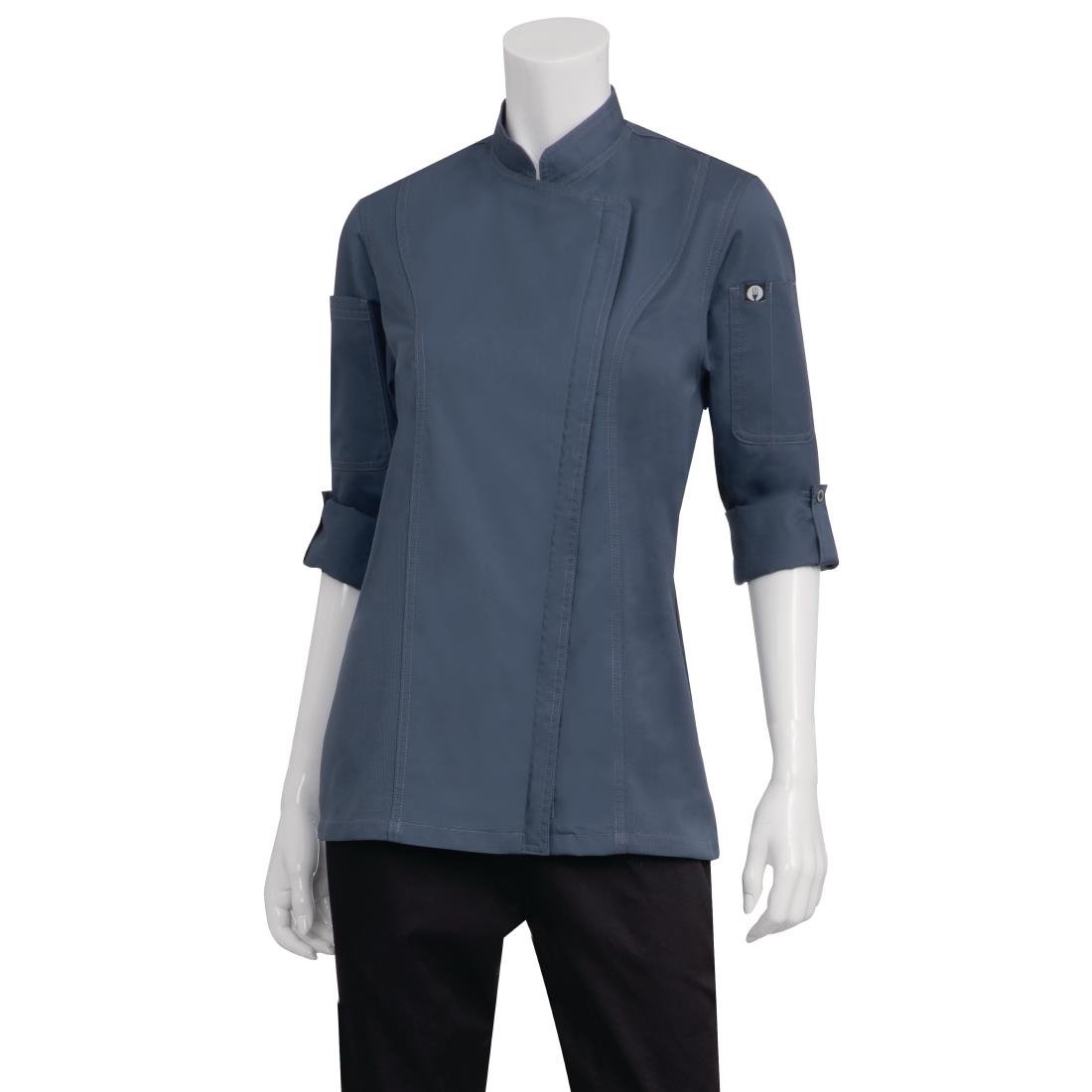 BB091-XS Chef Works Hartford Lightweight Zip Womens Chef Jacket Blue XS