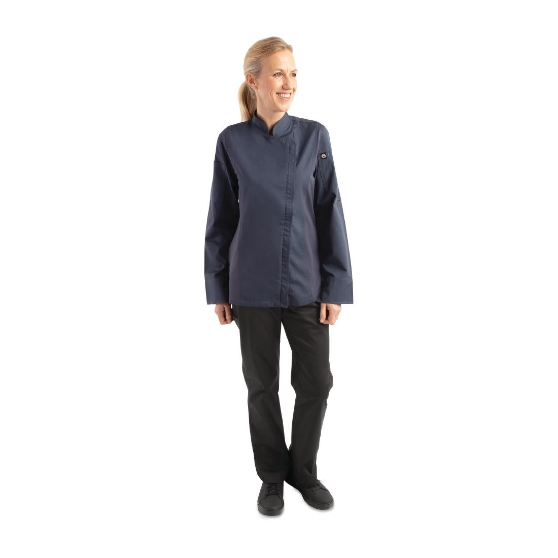 BB091-L Chef Works Hartford Lightweight Zip Womens Chef Jacket Blue L