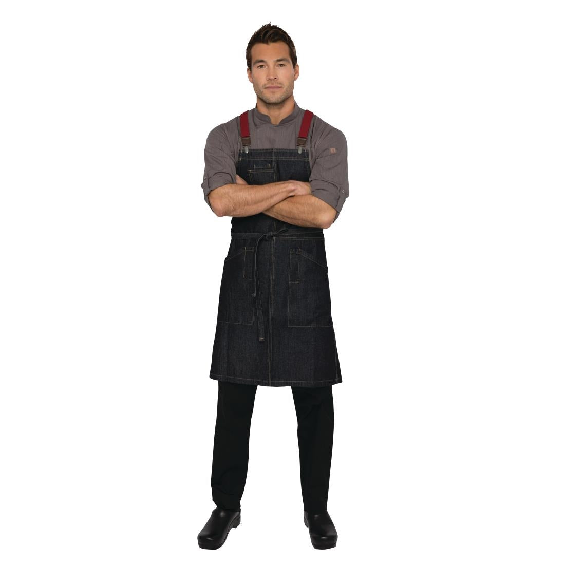 BB206 Chef Works Urban Berkeley Denim Brace Bib Apron Dark Indigo