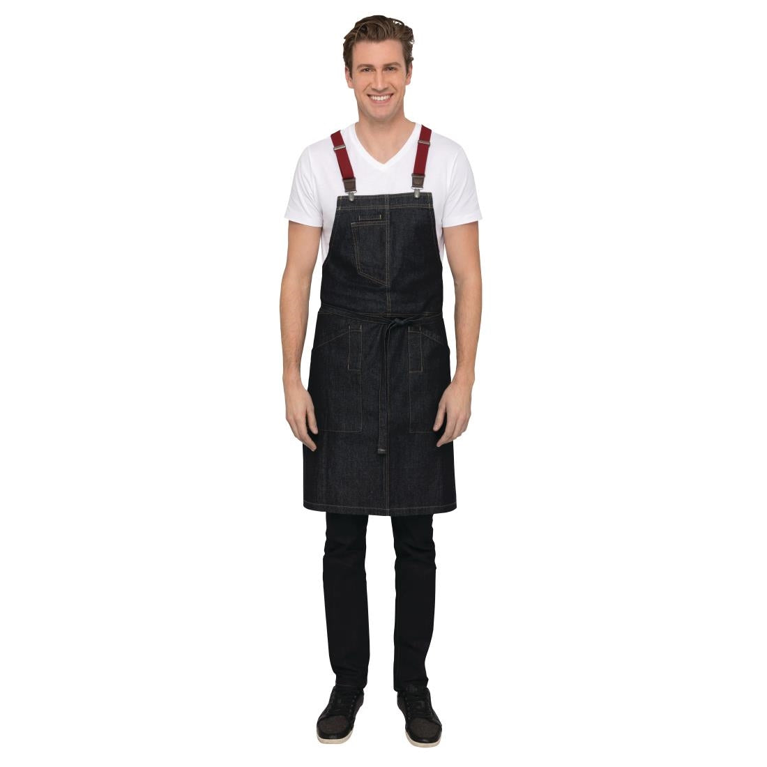 BB206 Chef Works Urban Berkeley Denim Brace Bib Apron Dark Indigo