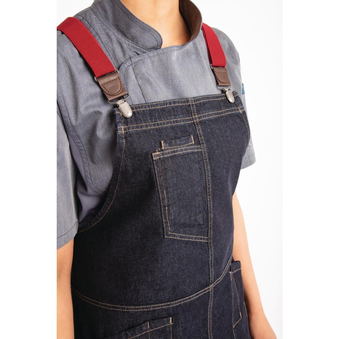 BB206 Chef Works Urban Berkeley Denim Brace Bib Apron Dark Indigo