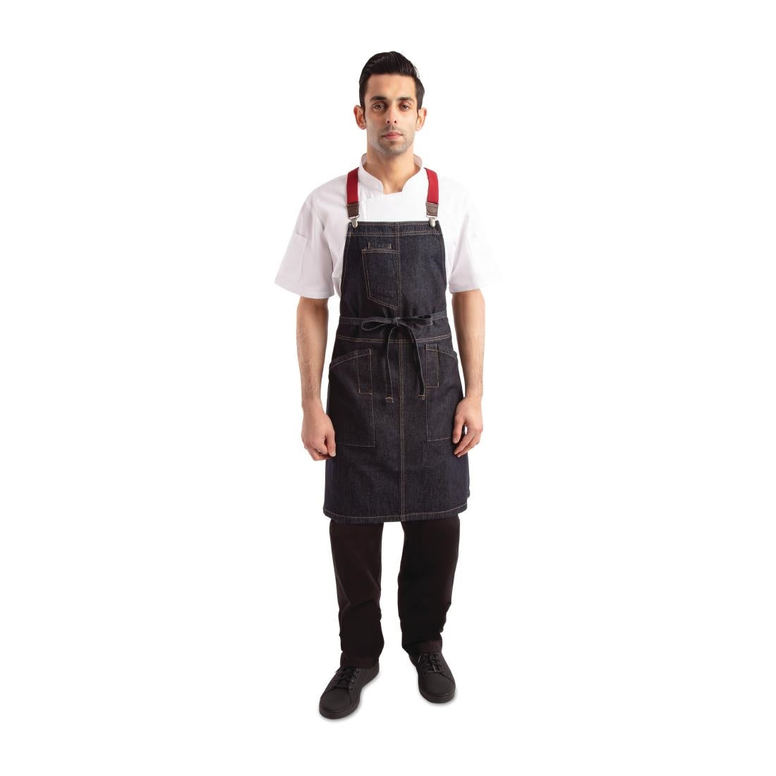 BB206 Chef Works Urban Berkeley Denim Brace Bib Apron Dark Indigo