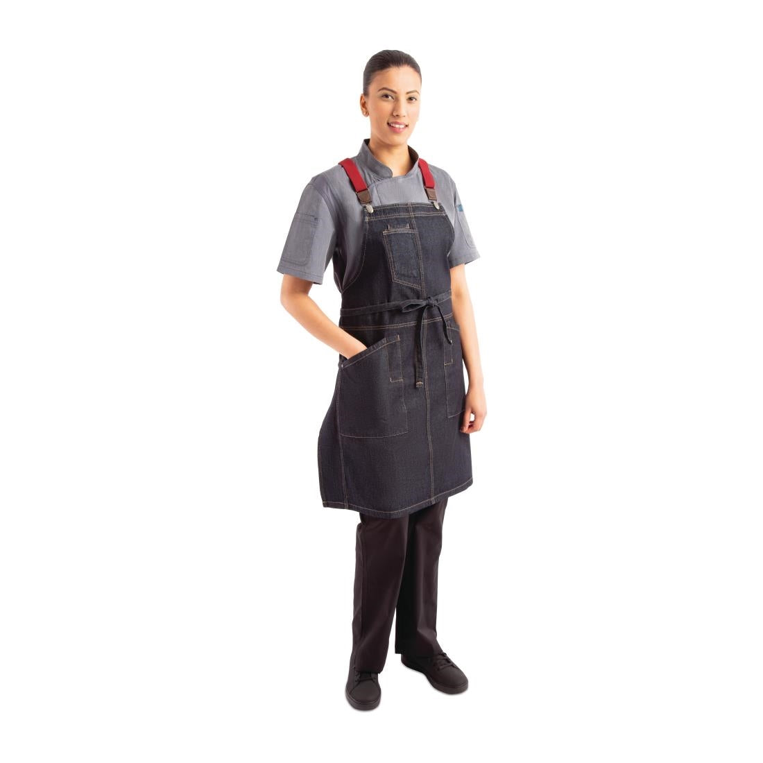 BB206 Chef Works Urban Berkeley Denim Brace Bib Apron Dark Indigo