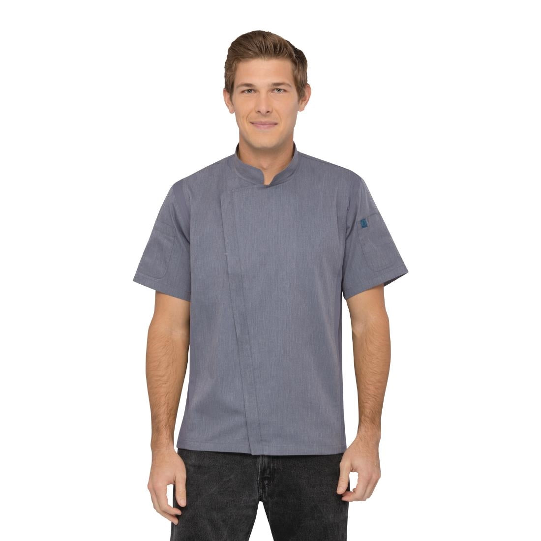 BB267-S Chef Works Unisex Springfield Lightweight Short Sleeve Zipper Coat Ink Blue Size S