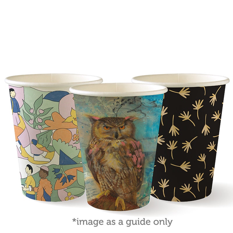 Single Wall BioCup - Art Series - 390ml / 12oz (90mm) - 1000/ctn - art series - BioPak commercial catering consumable