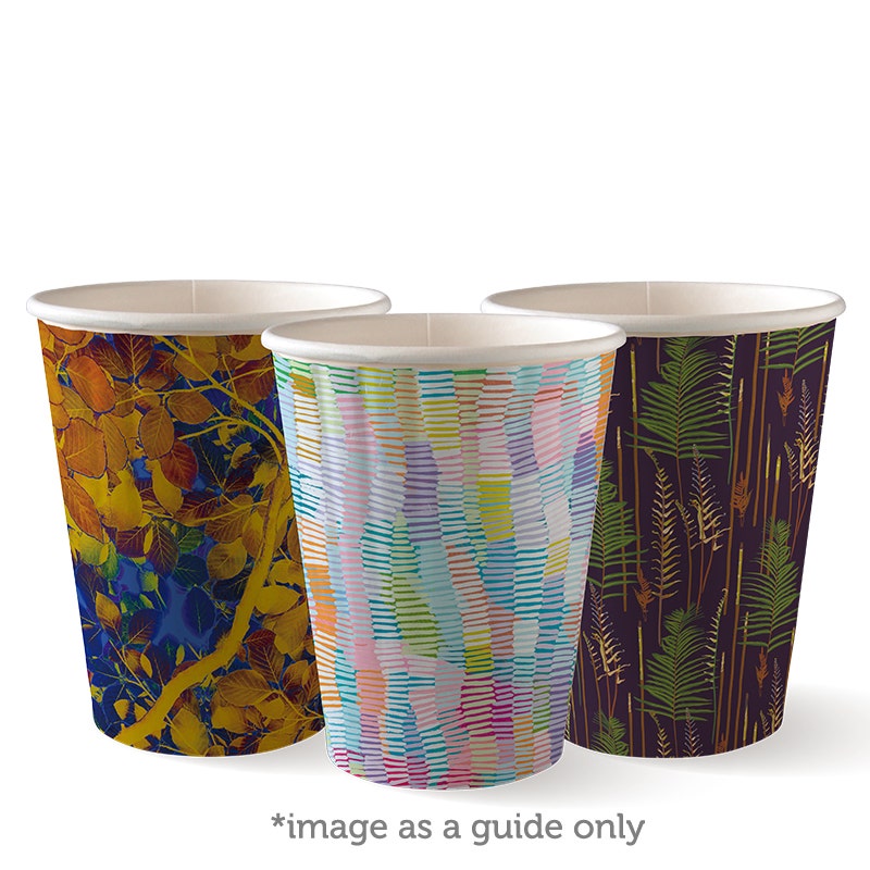 Double Wall BioCup - Art Series - Panelled - 390ml / 12oz (90mm) - 1000/ctn - art series - BioPak commercial catering consumable