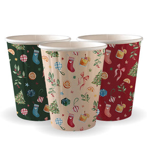 390ml (12oz) cup (fits large lids) - Christmas series - BioPak commercial catering consumable