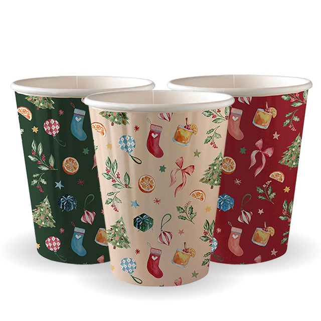 390ml (12oz) cup (fits large lids) - Christmas series - BioPak commercial catering consumable