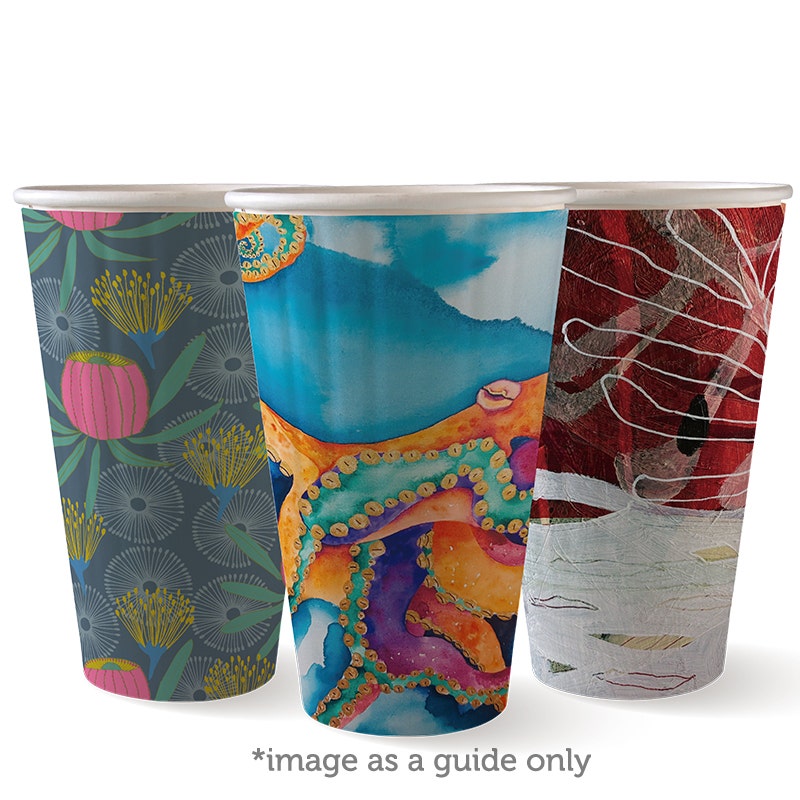 Double Wall BioCup - Art Series - Panelled - 460ml / 16oz (90mm) - 600/ctn - art series - BioPak commercial catering consumable