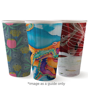 Double Wall BioCup - Art Series - Panelled - 460ml / 16oz (90mm) - 600/ctn - art series - BioPak commercial catering consumable