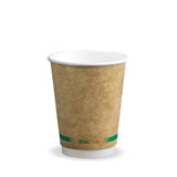 Double Wall BioCup - Kraft - Smooth - 390ml / 12oz (90mm) - 500/ctn - kraft green stripe - BioPak commercial catering consumable