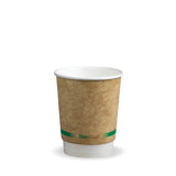 Double Wall BioCup - Kraft - Smooth - 255ml / 8oz (80mm) - 500/ctn - kraft green stripe - BioPak commercial catering consumable