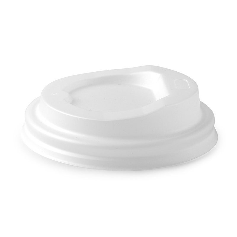 Small PLA BioCup Lid - White - 4oz (62mm) - 1000/ctn - opaque - BioPak commercial catering consumable