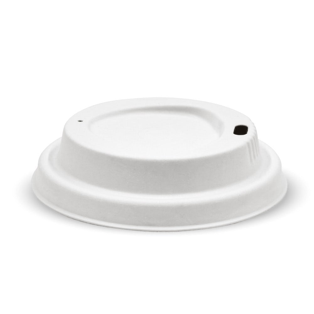 Small BioCane BioCup Lid - White - 6 & 8oz (80mm) - 1000/ctn - - BioPak commercial catering consumable