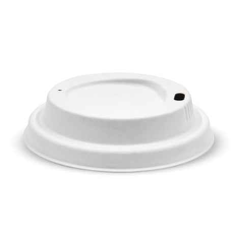 Small BioCane BioCup Lid - White - 6 & 8oz (80mm) - 1000/ctn - - BioPak commercial catering consumable