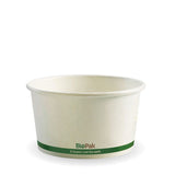 Paper PLA Lined BioBowl- White - 430ml / 12oz - 500/ctn - white green stripe - BioPak commercial catering consumable