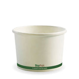 Paper PLA Lined BioBowl - White - 550ml / 16oz - 500/ctn - white green stripe - BioPak commercial catering consumable