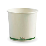 Paper PLA Lined BioBowl - White - 740ml / 24oz - 500/ctn - white green stripe - BioPak commercial catering consumable