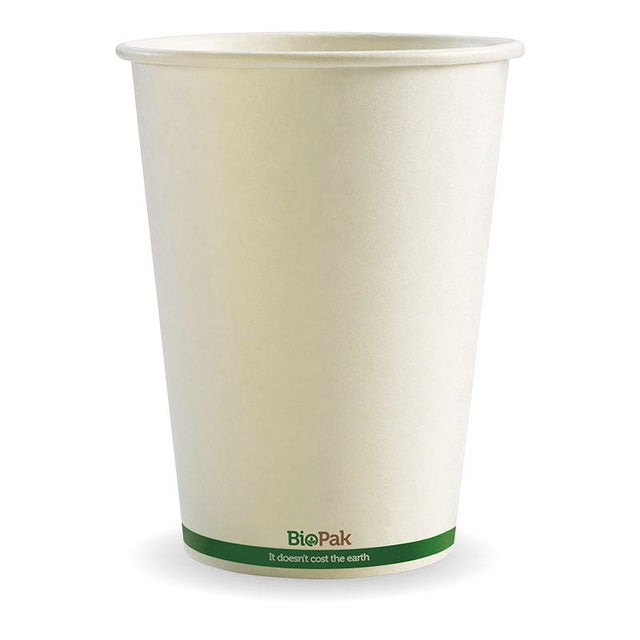 Paper PLA Lined BioBowl - White - 950ml / 32oz - 500/ctn - white green stripe - BioPak commercial catering consumable