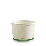 Paper PLA Lined BioBowl - White - 250ml / 8oz - 1,000/ctn - white green stripe - BioPak commercial catering consumable