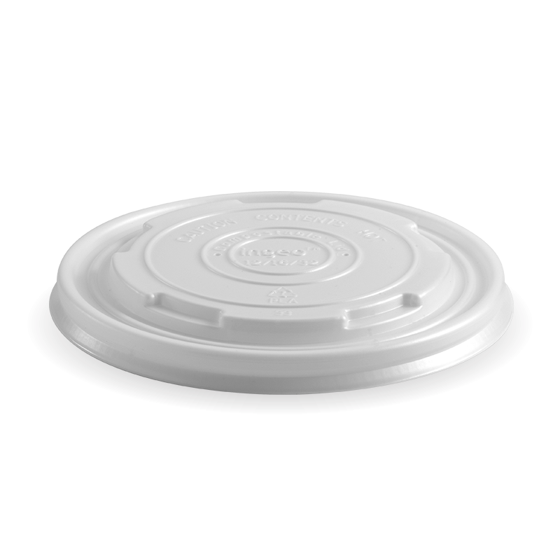 Paper PLA Lined BioBowl Lid - White - 430-950ml / 12-32oz - 500/ctn - opaque - BioPak commercial catering consumable