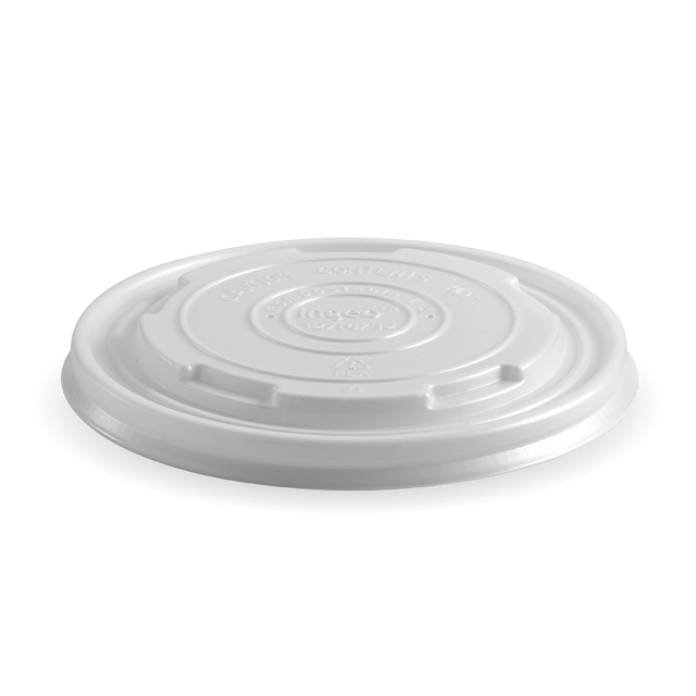 Paper PLA Lined BioBowl Lid - White - 430-950ml / 12-32oz - 500/ctn - opaque - BioPak commercial catering consumable