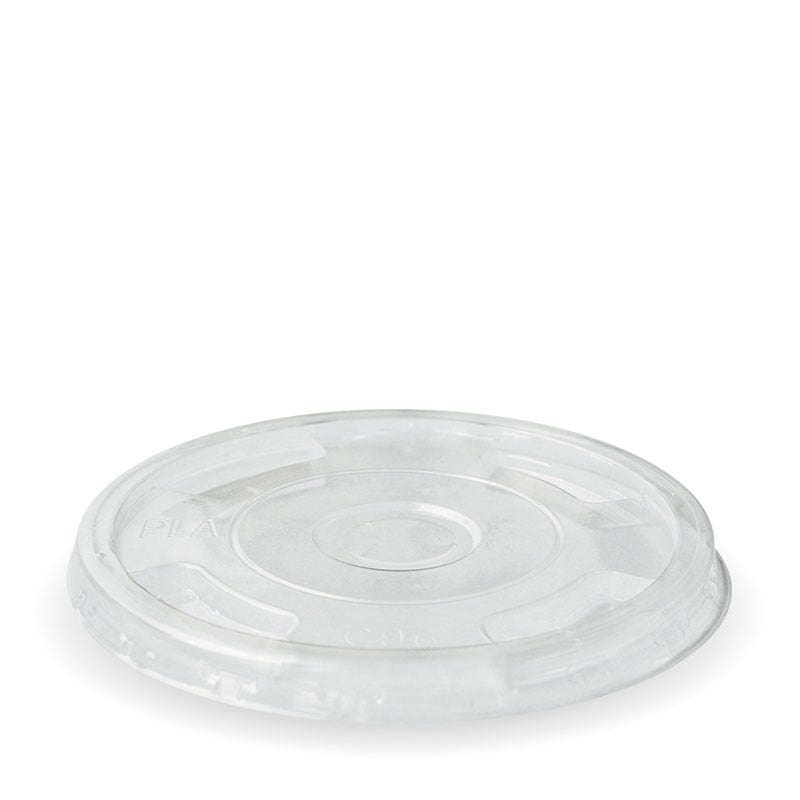 PLA Flat Lid - Half Moon Slot - Clear - Fits 300-700ml (96mm) - 1000/ctn - clear - BioPak commercial catering consumable