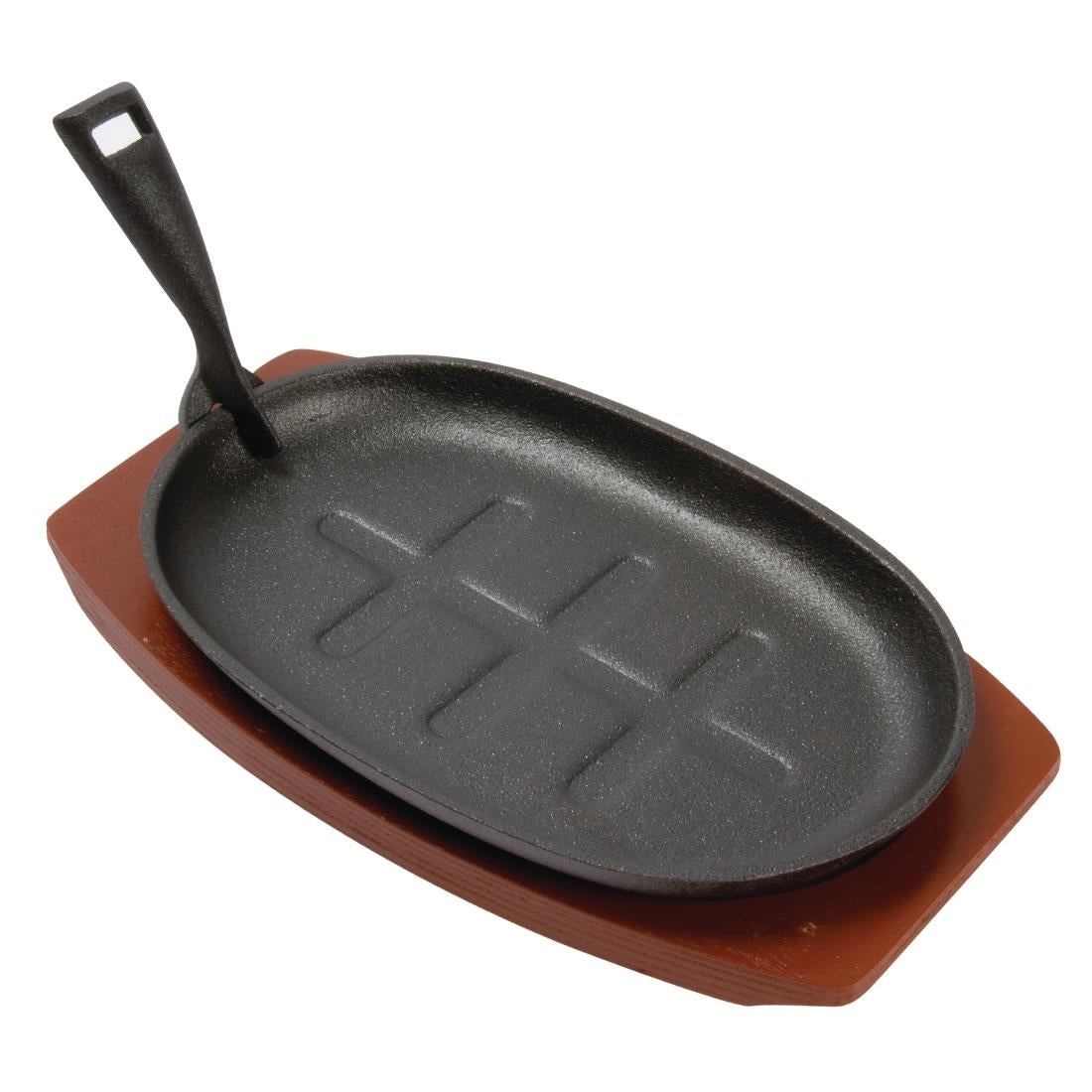 CC310 Olympia Cast Iron Oval Sizzler with Wooden Stand 280mm
