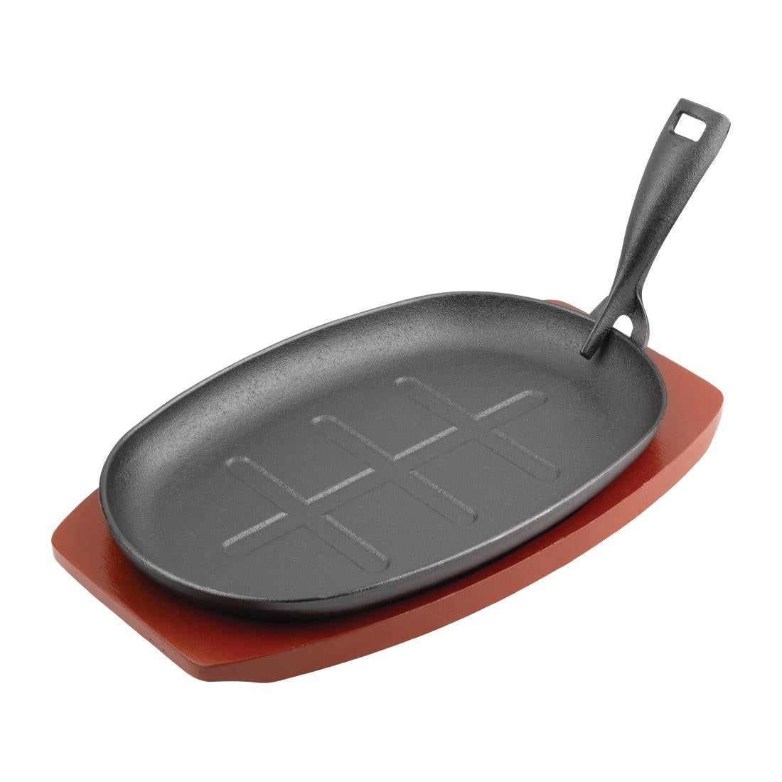 CC310 Olympia Cast Iron Oval Sizzler with Wooden Stand 280mm