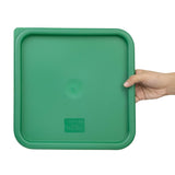 CF048 Vogue Polycarbonate Square Food Storage Container Lid Green Large