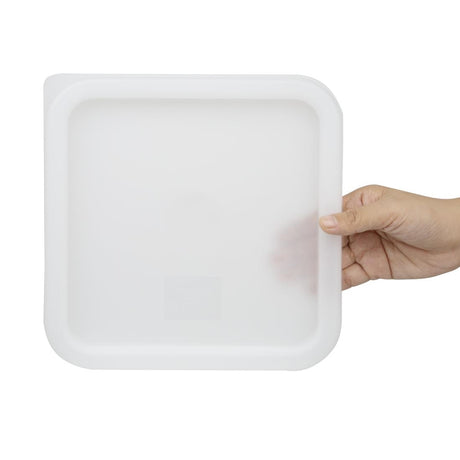 CF050 Vogue Polycarbonate Square Food Storage Container Lid White Medium