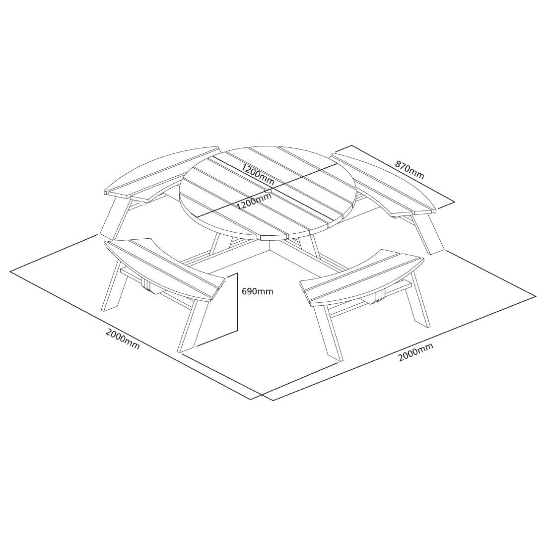 CG097 Rowlinson Round Wooden Picnic Table 6.5ft