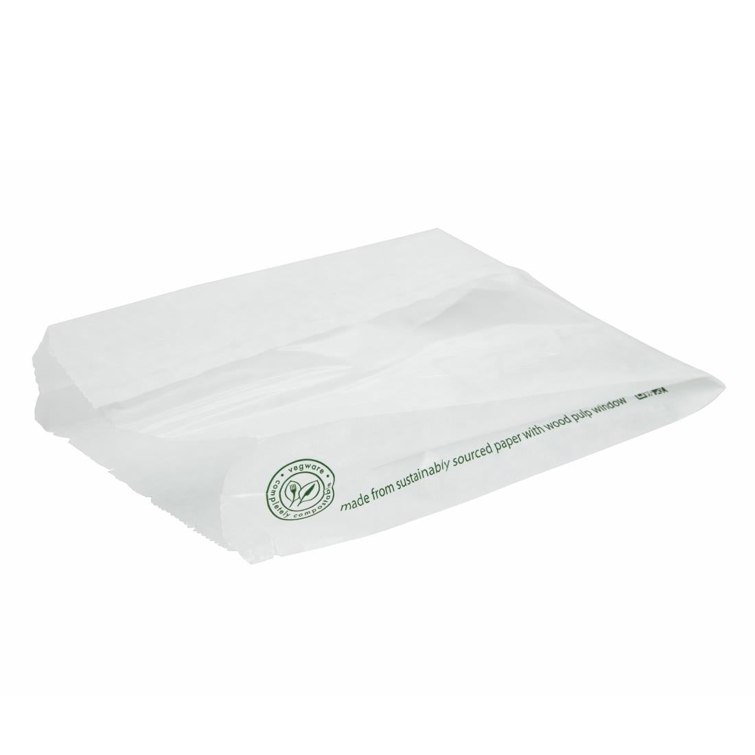Vegware Compostable Glassine Hot Food Bags With NatureFlex Window Large ( 500 Pack)
