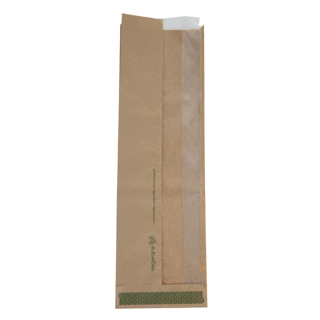 CL693 Vegware Compostable Kraft Baguette Bags With PLA Window (Pack of 1000)