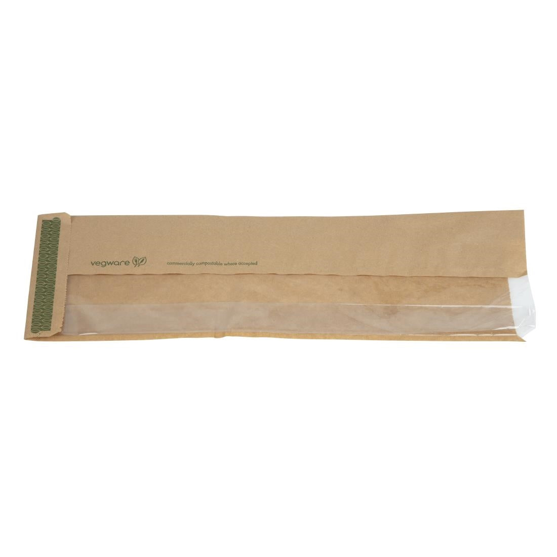 CL693 Vegware Compostable Kraft Baguette Bags With PLA Window (Pack of 1000)