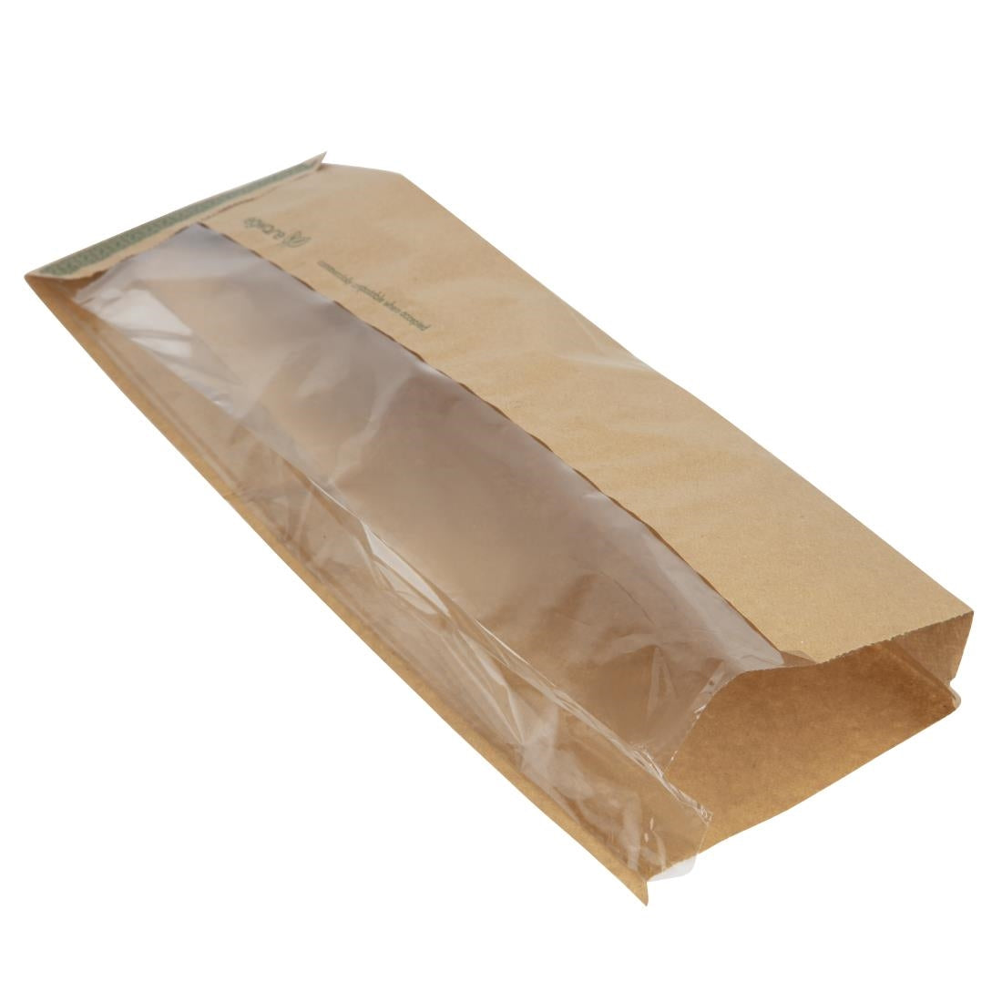 CL693 Vegware Compostable Kraft Baguette Bags With PLA Window (Pack of 1000)