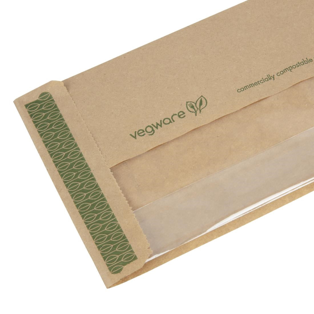 CL693 Vegware Compostable Kraft Baguette Bags With PLA Window (Pack of 1000)