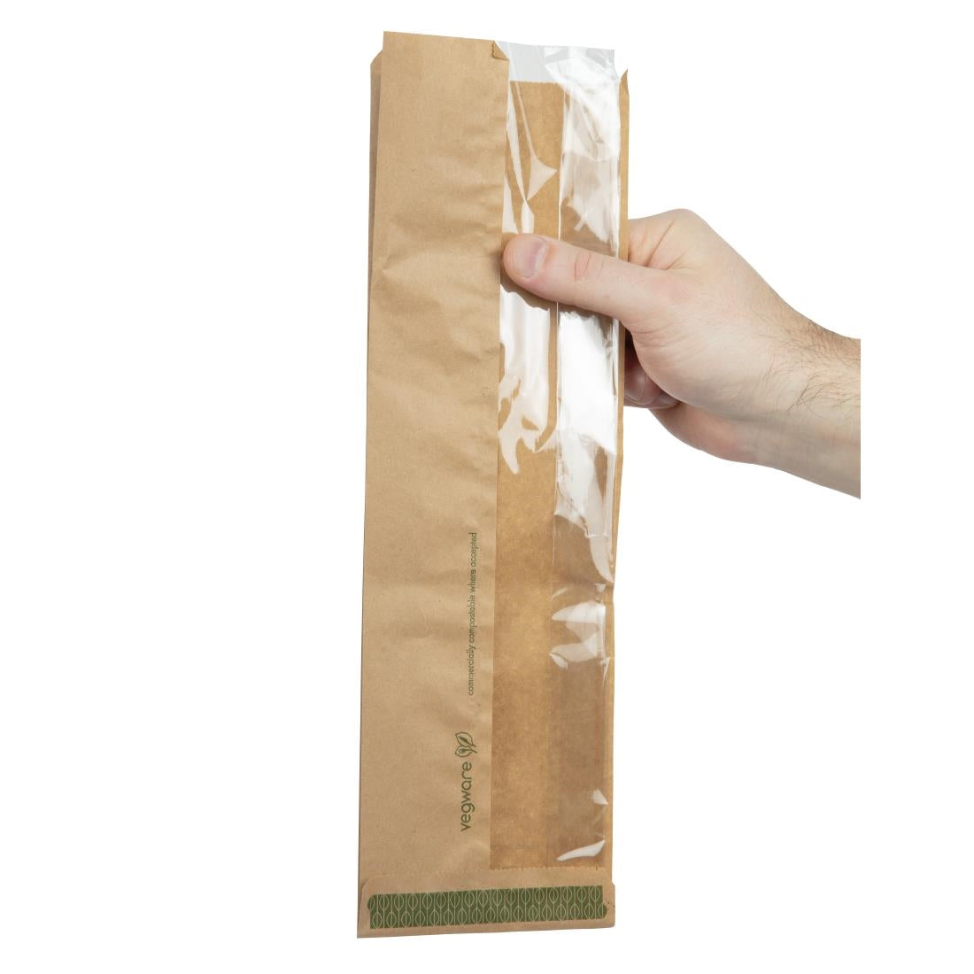 CL693 Vegware Compostable Kraft Baguette Bags With PLA Window (Pack of 1000)