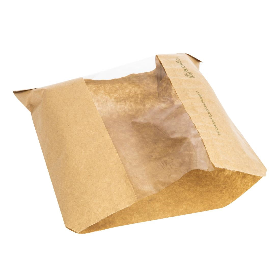 CL741 Vegware Compostable Kraft Sandwich Bags with NatureFlex Window Small (Pack of 1000)