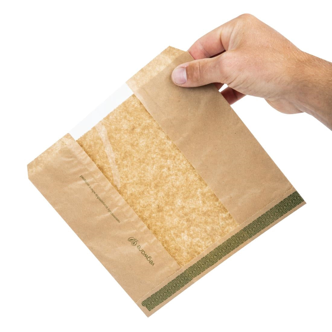 CL741 Vegware Compostable Kraft Sandwich Bags with NatureFlex Window Small (Pack of 1000)