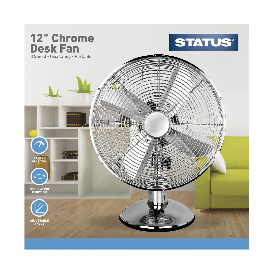 CR221 Status 12" Oscillating Chrome Desktop Fan
