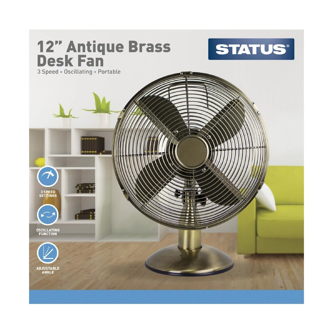 CR222 Status 12" Oscillating Antique Brass Desktop Fan