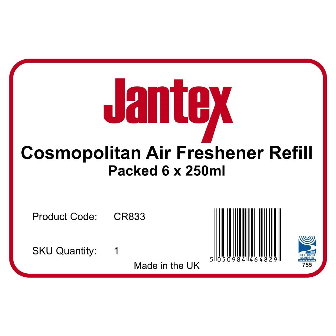 CR833 Jantex Aircare Air Freshener Refills Cosmopolitan 270ml (Pack of 6)