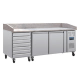 Polar U-Series Double Door Pizza Counter with Granite Top & Dough Drawers 290Ltr