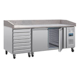 Polar U-Series Double Door Pizza Counter with Granite Top & Dough Drawers 290Ltr