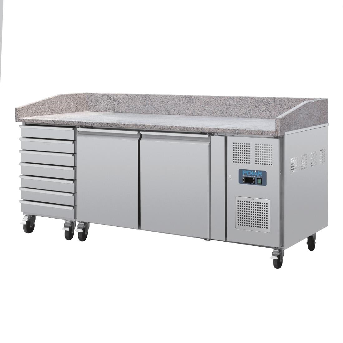 CT423 Polar U-Series Double Door Pizza Counter with Marble Top and Dough Drawers 290Ltr