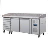 Polar U-Series Double Door Pizza Counter with Granite Top & Dough Drawers 290Ltr
