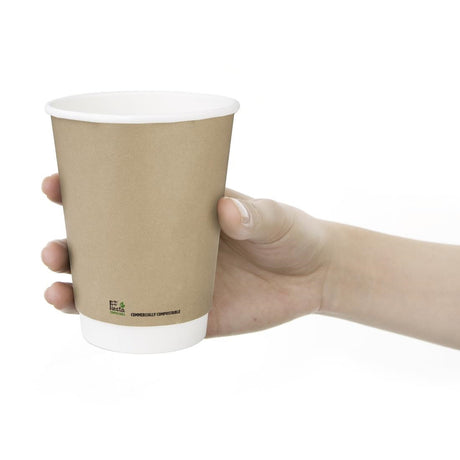 CU986 Fiesta Compostable Coffee Cups Double Wall 340ml 12oz (Pack of 500)
