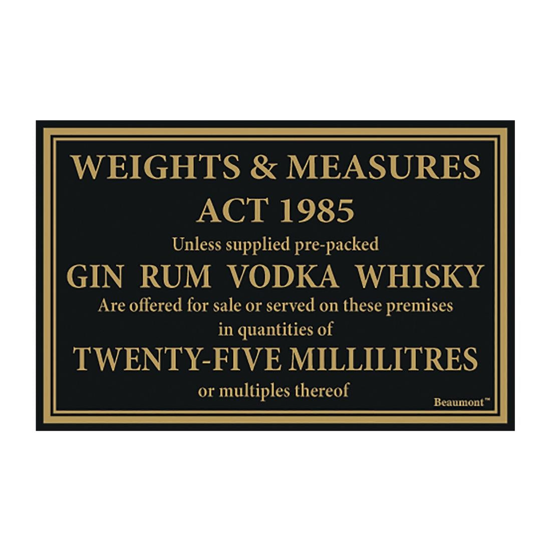 CZ913 Beaumont Whisky Gin Vodka Rum Law Sign 170x110mm