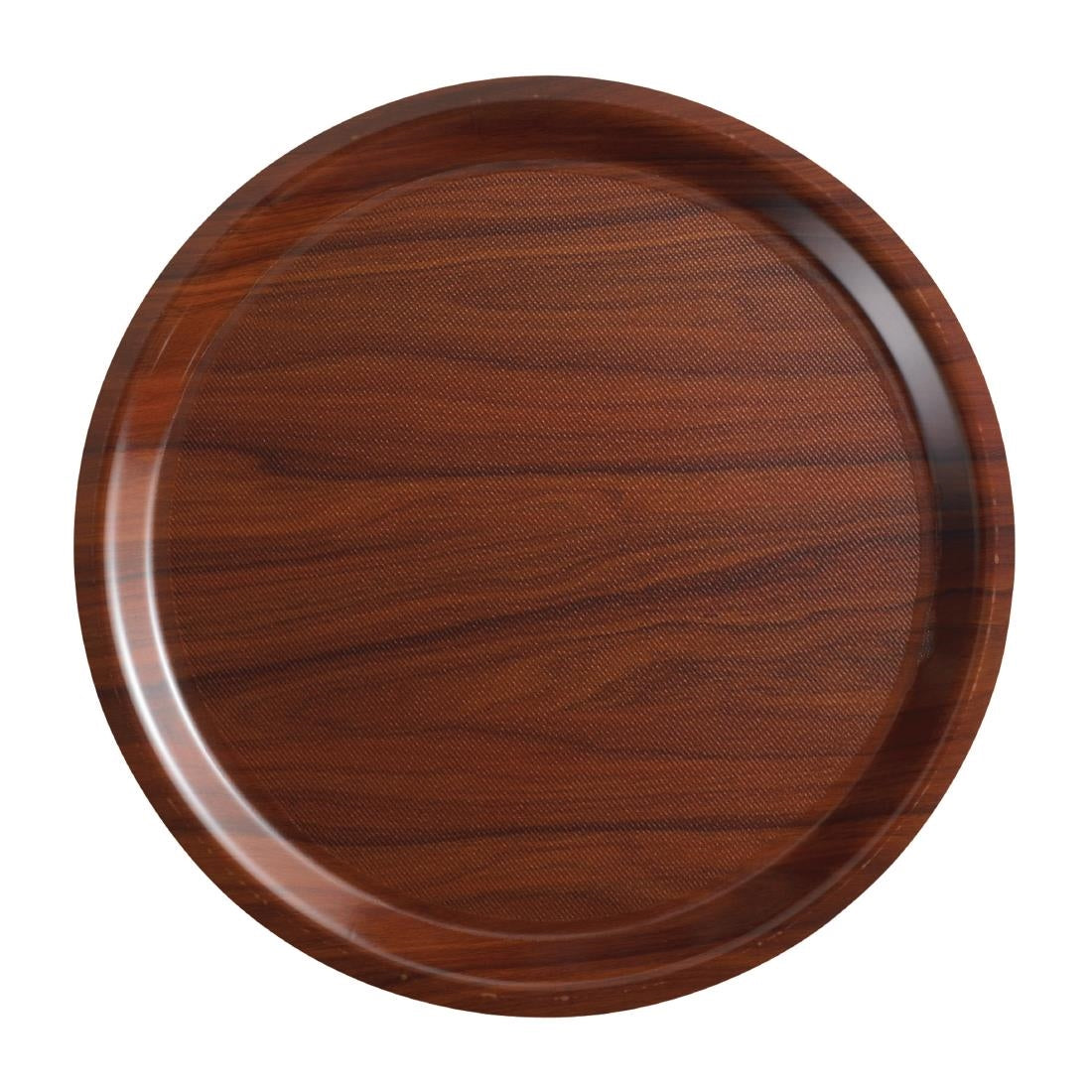 Cambro Mykonos Laminate Round Canteen Trays Walnut 380mm (24 Pack)